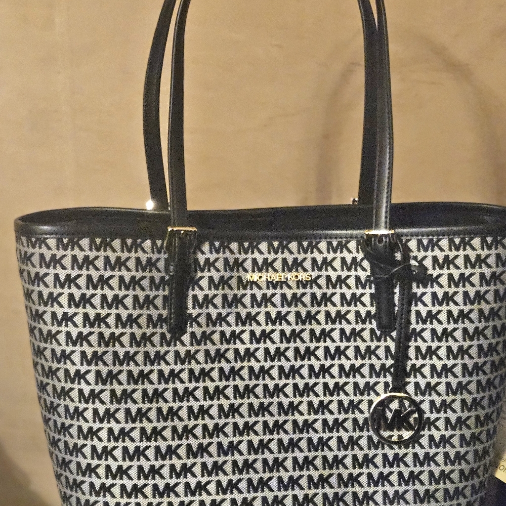 Michael Kors Black and White Geometric Tote Bag